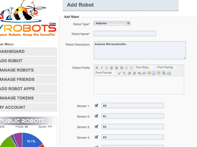 Connecting Your Robot to MyRobots / ThingSpeak
